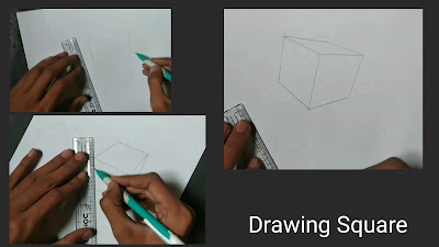 How to draw square shape, 3d drawing of square, square darwing with pencil, 3D darwing tutorial of square on paper, easy pencils drawing, 3d illusion drawing