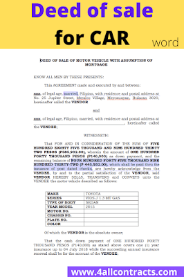 Sample Deed of Sale of Motor Vehicle