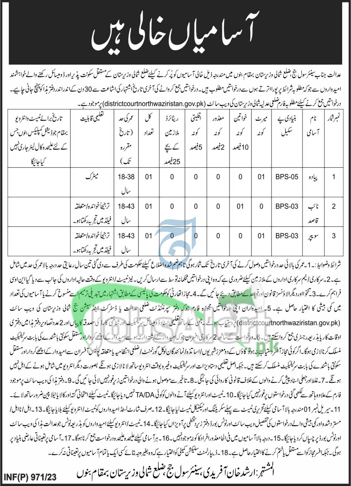 Civil Court North Waziristan Jobs 2023 Application Form Download