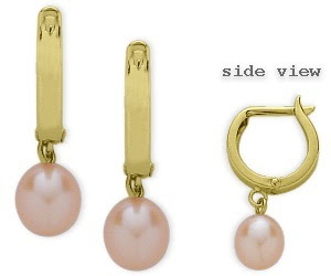 Yellow Gold 14 Karat Pink Leverback Drop Style Pearl Earrings