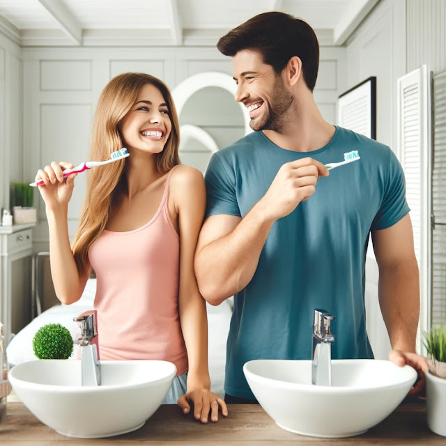 Couple Brushing Teeth Together