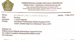 Surat Edaran Persiapan Pelaksanaan Seleksi Akademik PPG Dalam Jabatan Bagi Guru Madrasah Tahun 2019