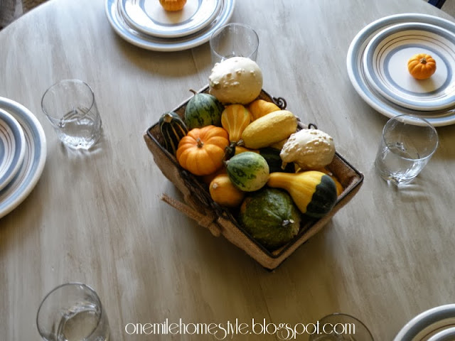 Refinished tabletop detail - with fall table setting