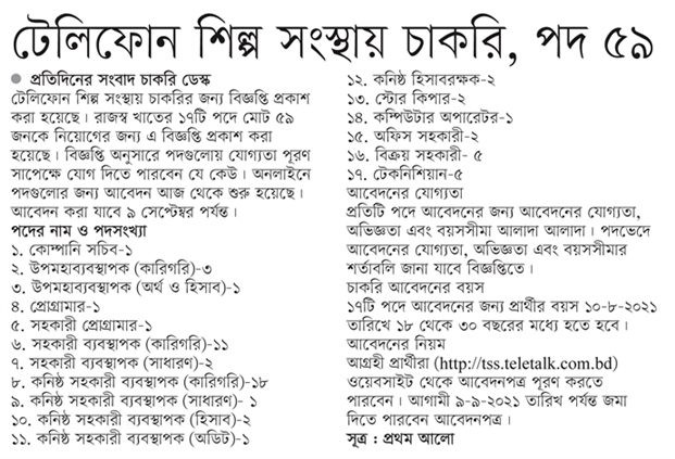 প্রতিদিনের সংবাদ পত্রিকায় প্রকাশিত চাকরির খোঁজ দেখুন-বিডিজব সাইট এ