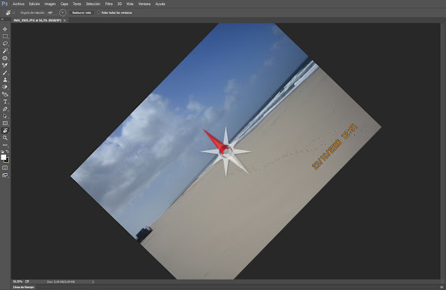 Rotación de un lienzo -45 grados en Photoshop