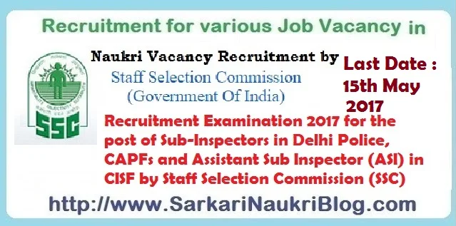 SSC Sub-Inspector Delhi-Police CAPF ASI CISF Examination 2017 