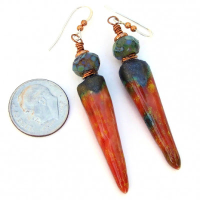 ceramic red orange spike jewelry czech glass copper