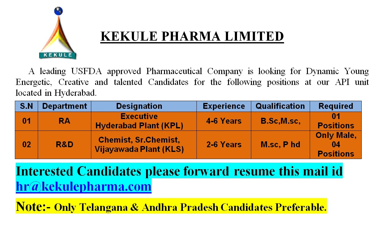 Job Availables,Kekule Pharma Limited Job Vacancy For BSc/MSc/Phd