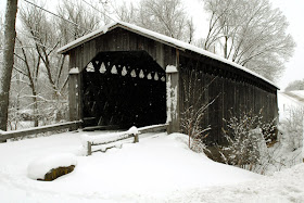 winter Covered Bridge in snow Cedarburg Wisconsin by Jeanne Selep