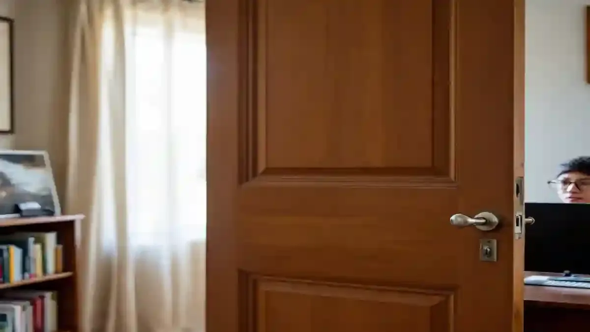 A person shutting a home office door or turning off their smartphone.