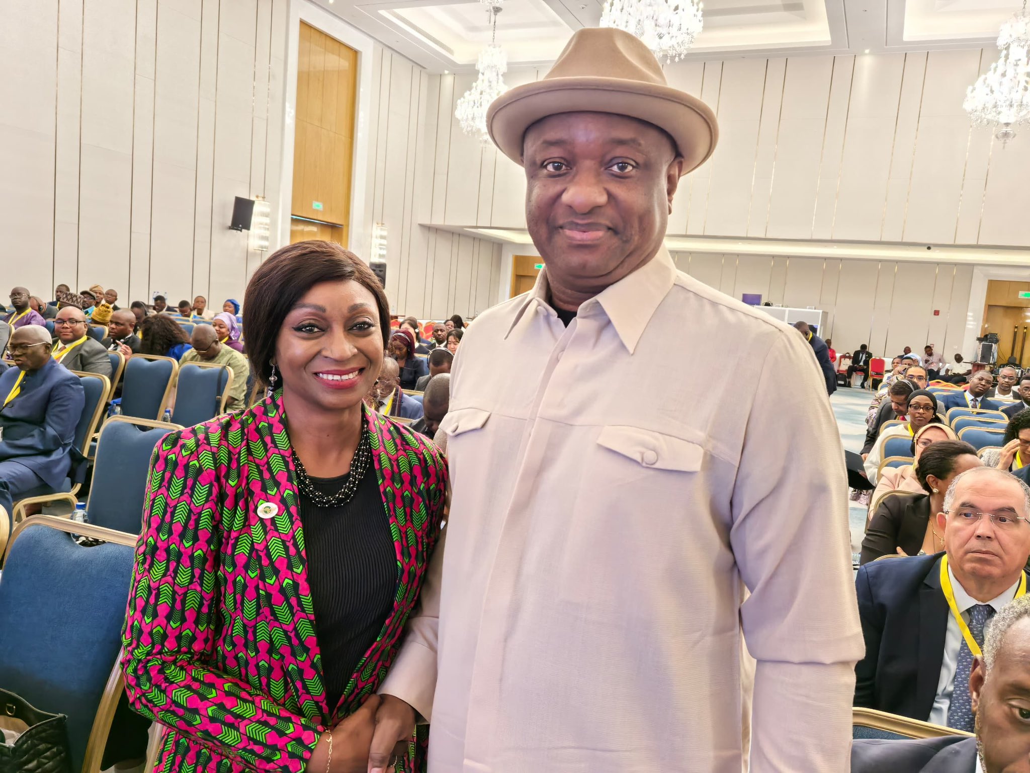 Nigeria's Minister of Aviation and Aerospace Development, Festus Keyamo, with Secretary-General of African Civil Aviation Commission (AFCAC), Adefunke Adeyemi