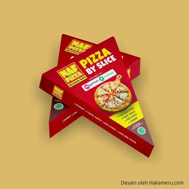 Desain kemasan packaging box slice pizza segitiga keren elegan - Jasa desain grafis online Hakameru.com