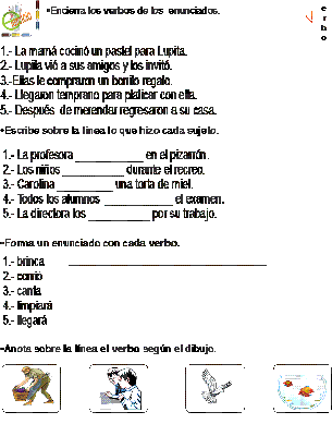 Ejercicios de verbos para primaria