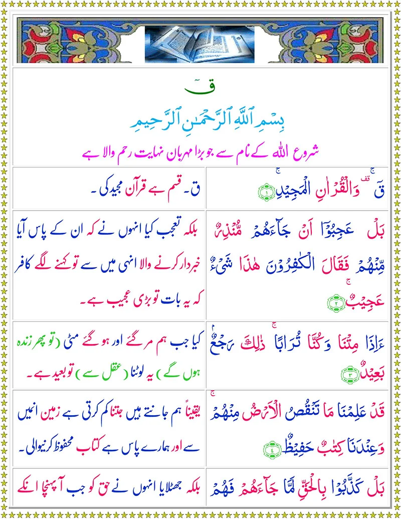 Quran,Quran with Urdu Translation,Surah Qaf with Urdu Translation,