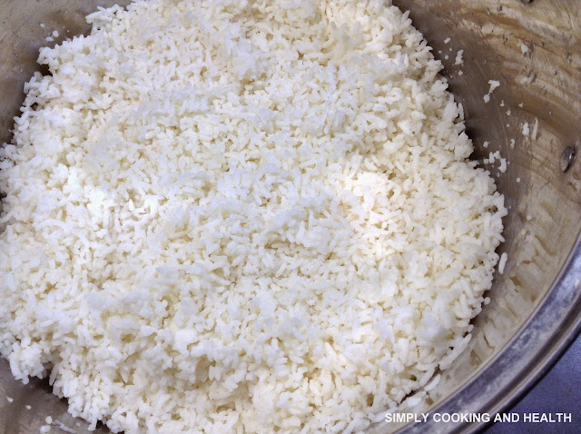 Cooked rice with milk added