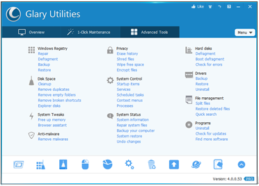 Glary Utilities, Free System Utility, Clean Registry, Registry Repair, Fix PC Errors, Clean Privacy, memory optimizer, optimize windows
