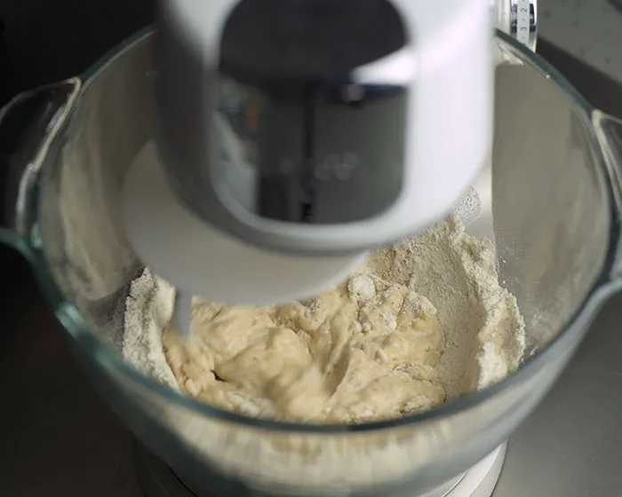Add dough hook and mix.