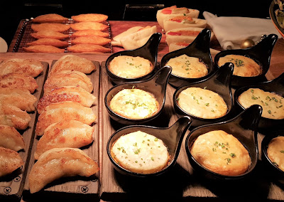 Turkey gyoza (left) and turkey shepherd's pie (right).