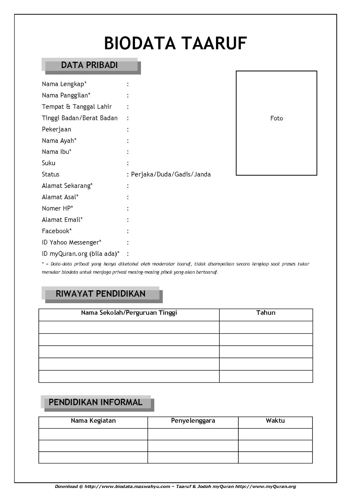 Personal Biodata Format