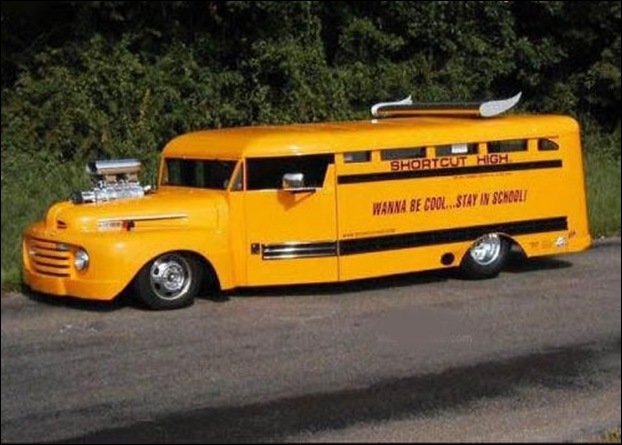 strange yellow school buses