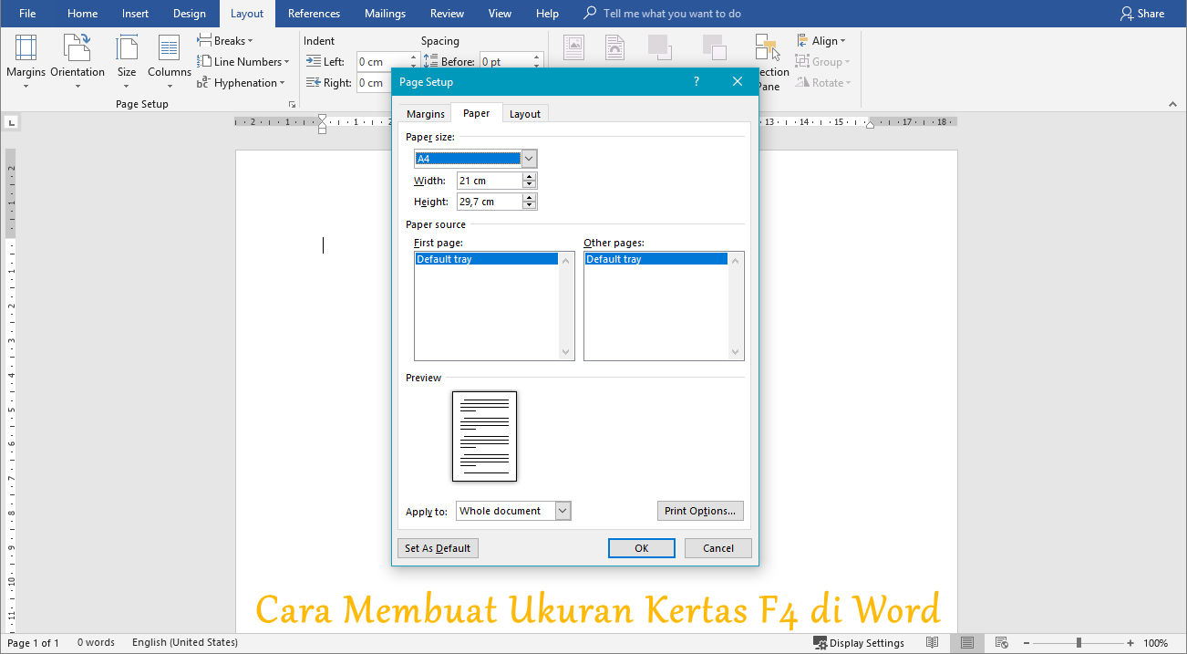 Cara Membuat Ukuran Kertas F4 Di Word Secara Permanen Semutimut Tutorial Hp Dan Komputer Terbaik