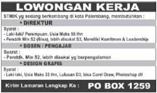 Loker -Direktur -Dosen/Pengajar - Design Grafis (STMIK Palembang)