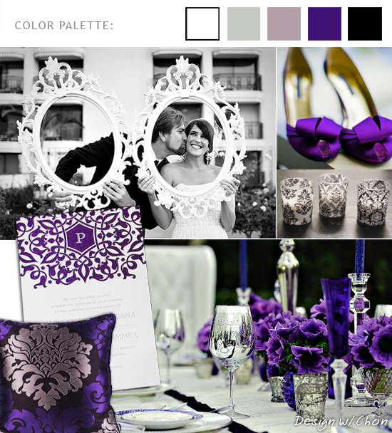 black white and purple wedding
