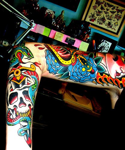 Colorful Traditional Arm Tattoos