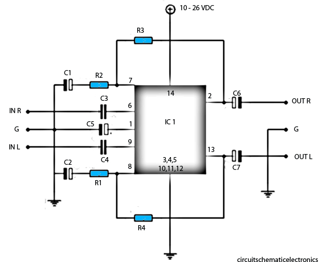 Schematic power amplifier with ic LM377
