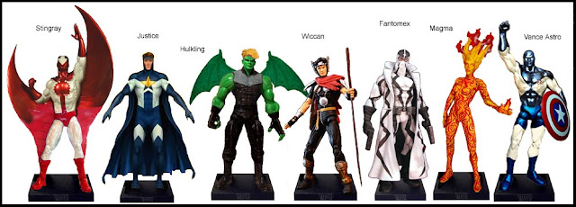 <b>Wave 1</b>: Stingray, Justice, Hulkling, Wiccan, Fantomex, Magma and Vance Astro