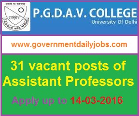 P.G.D.A.V.COLLEGE RECRUITMENT 2016 APPLY FOR 31 ASSISTANT PROFESSOR POSTS