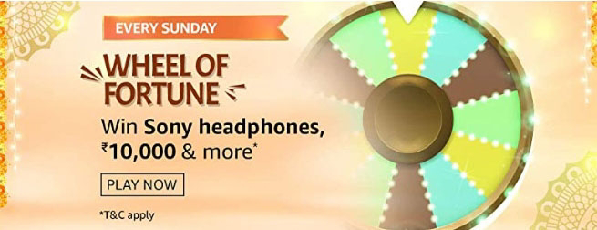 Amazon Every Sunday Wheel of Fortune Win Sony headphones, ₹10,000 & more answers of 25th October 2020