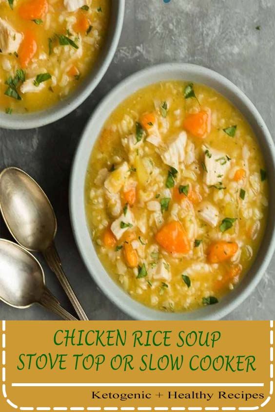 This Chicken Rice Soup is a hearty, healthy soup recipe that's perfect for fall! Loaded with vegetables, lean chicken and brown rice it can be made stove top, slow cooker or crockpot. An easy dinner recipe for chilly winter days! #soup #recipe #cooking #dinner #healthy #healthyrecipe #chicken