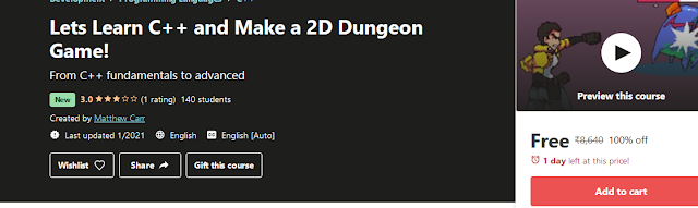 17 Hours  Lets Learn C++ and Make a 2D Dungeon Game!  Course Worth Rs. 9000 Free With Professional Certificate