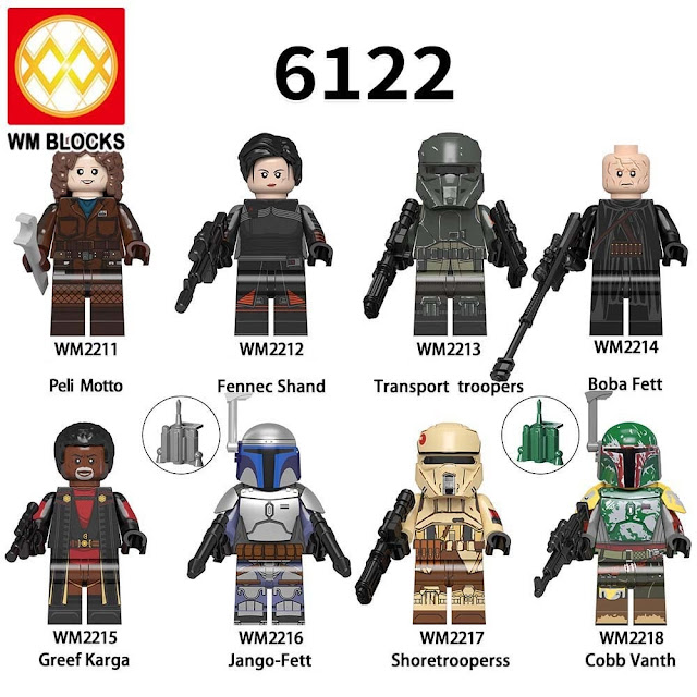 Lego Cobb Vanth minifigure, Lego Peli Motto minifigure, Lego Mandalorian Season 2 knockoff minifigures