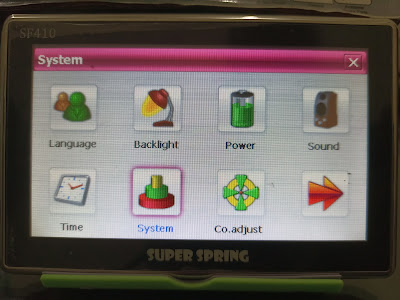 Tampilan Isi Layar Pertama Menu System GPS Super Spring SF410