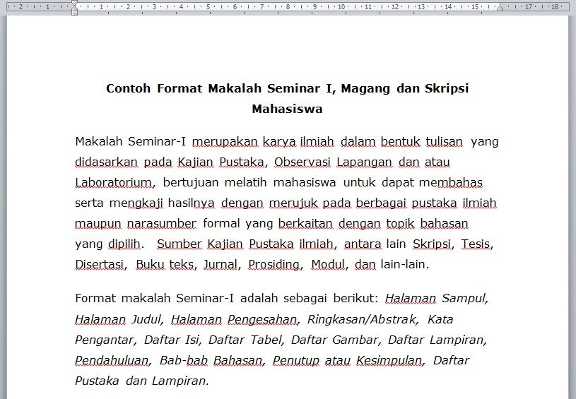 Contoh Format Makalah Seminar I, Magang dan Skripsi Mahasiswa