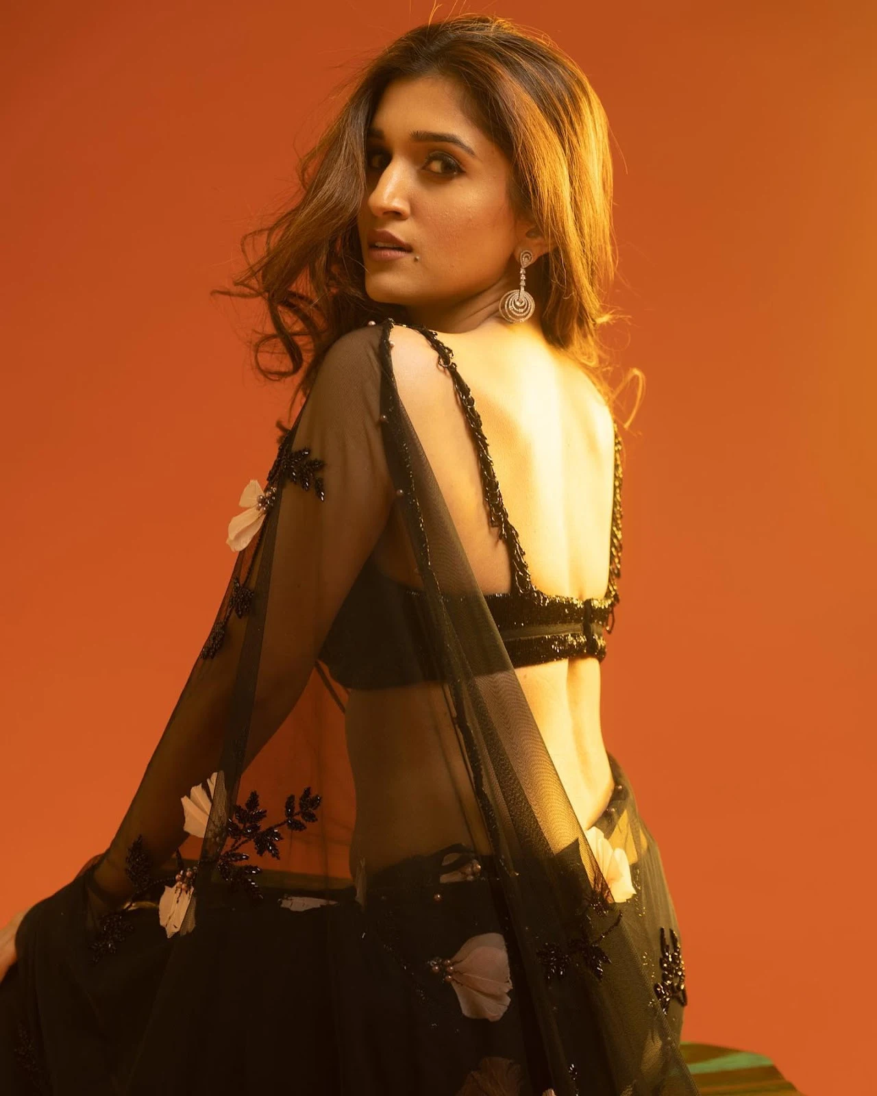 Nidhi Shah sheer black saree backless hot tv actress