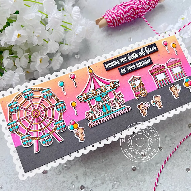 Sunny Studio Stamps: Country Carnival Birthday Card by Gladys Marcelino (featuring Slimline Dies)