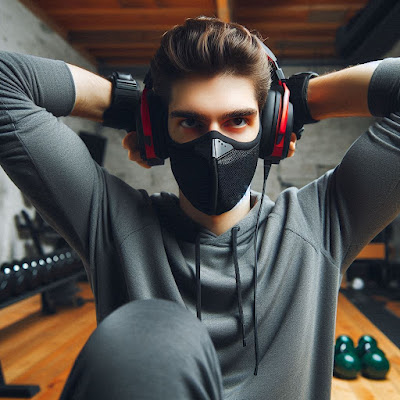 A gamer doing stretches or exercises during a break.