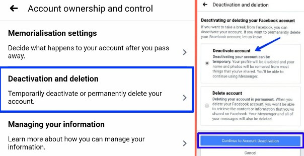 Delete facebook account process