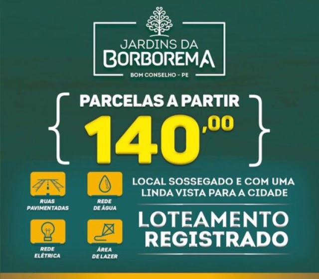 LIBERADAS VENDAS NO LOTEAMENTO JARDIM DA BORBOREMA DE BOM CONSELHO 