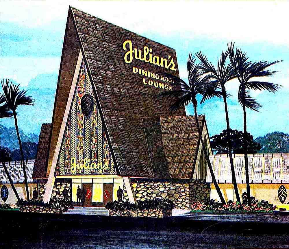 a 1950s Tiki style Dining Lounge in a color illustration