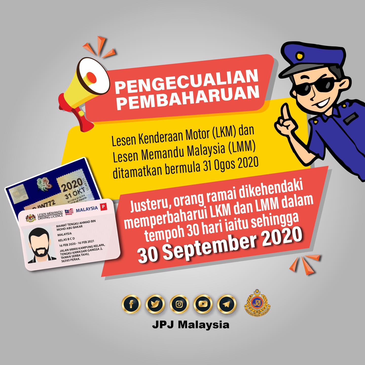 Sila Renew Lesen Memandu Anda Sebelum Tamat 30 September 2020