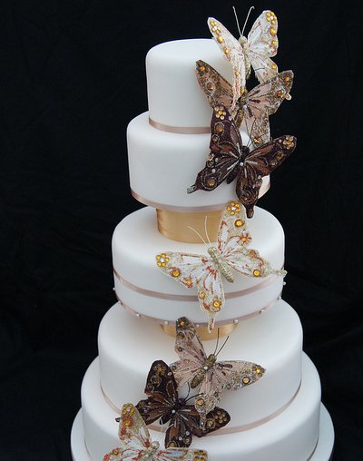 Blue butterfly wedding cake with Simple 3 tier White fondant Wedding Cake 