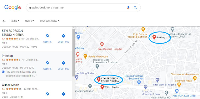 Screenshot from Google Maps showing Printhag and Styles Design Studios