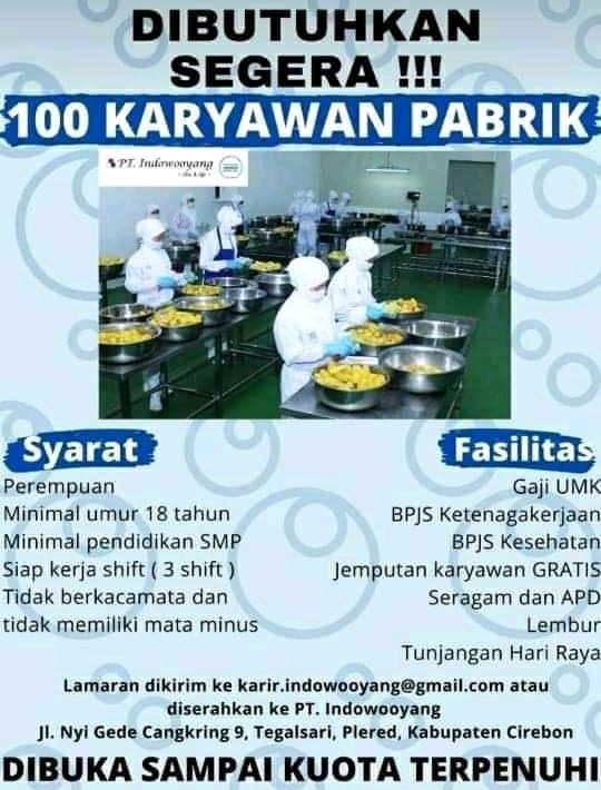 Loker PT Indowooyang Cirebon 2020 Lulusan SMP SMA SMK ...