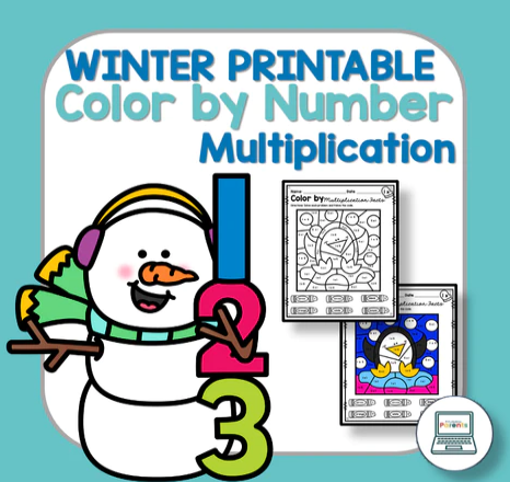 Multiplication color by number for winter