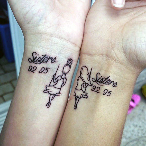 Sister Tattoos are a beautiful thing, Two stick figure girls sitting on a swing great tattoo design