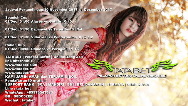 Jadwal Pertandingan Tatabet 30 November 2017 - 1 Desember 2017